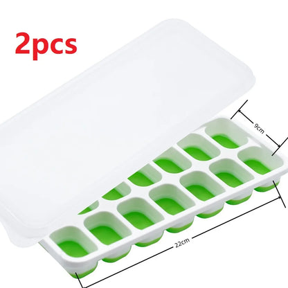 Ice Cube Tray Mold with Lid Silicone Square 14 Cube Easy Release Ice Cube Molds Summer Kitchen Bar DIY Iced Cocktail Freeze Tool