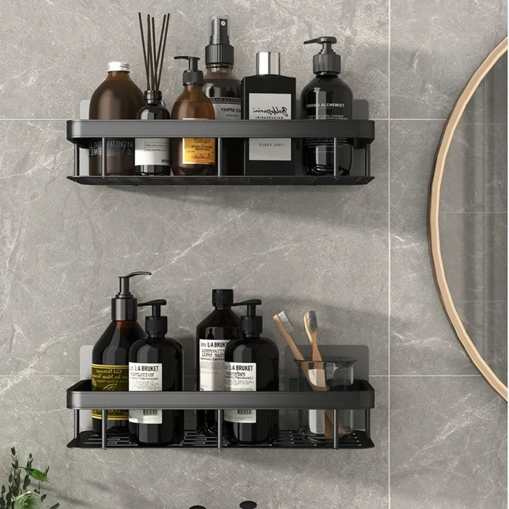 Bathroom Shelf Kitchen Storage Organizer Aluminum Alloy Shampoo Rack Shower Shelf Bathroom Accessories No Drill Shelf