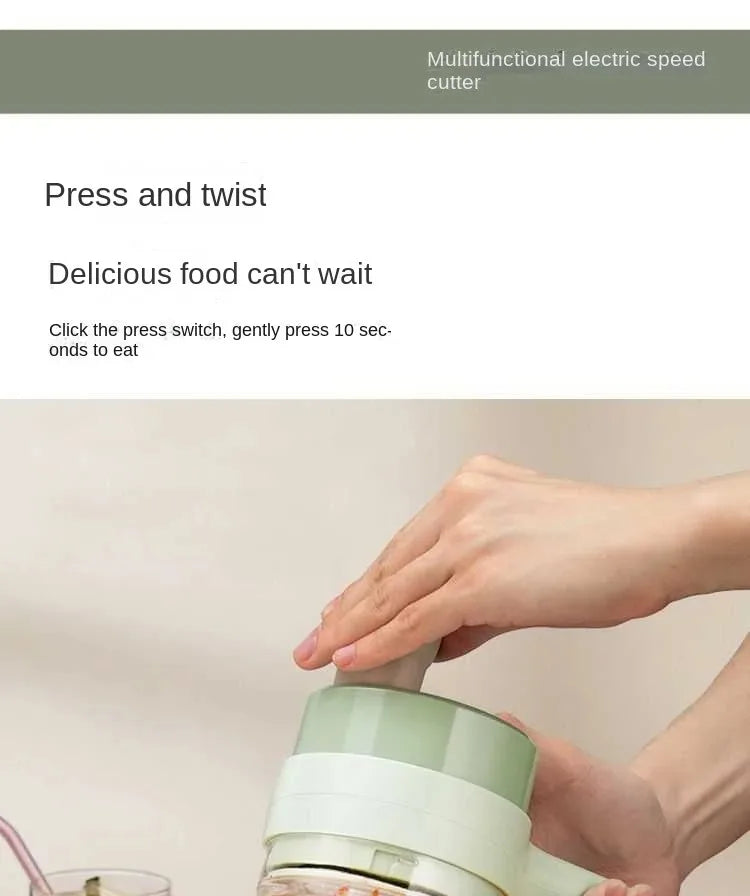 4In1 Electric Vegetable Cutter Set Handheld Wireless Electric Garlic Masher Food Chopper Meat Grinder Machine Food Peel Slice