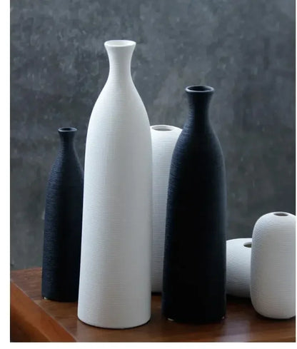 Simple Modern Black White Ceramic Vase Accessories Crafts Home Livingroom Table Figurines Decoration Office Furnishing Ornaments