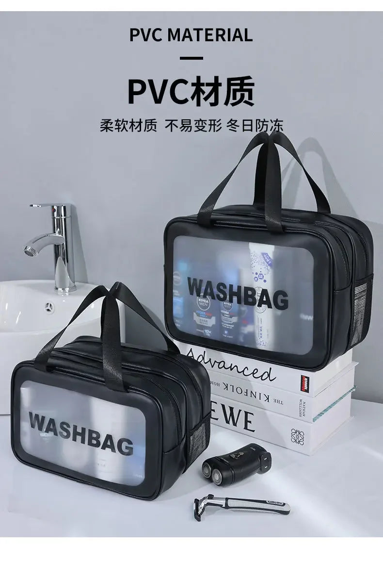 Dry-wet separation double transparent PU makeup bag portable washing bag cosmetic storage bag travel fitness swimming essentials