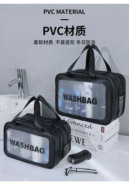 Dry-wet separation double transparent PU makeup bag portable washing bag cosmetic storage bag travel fitness swimming essentials