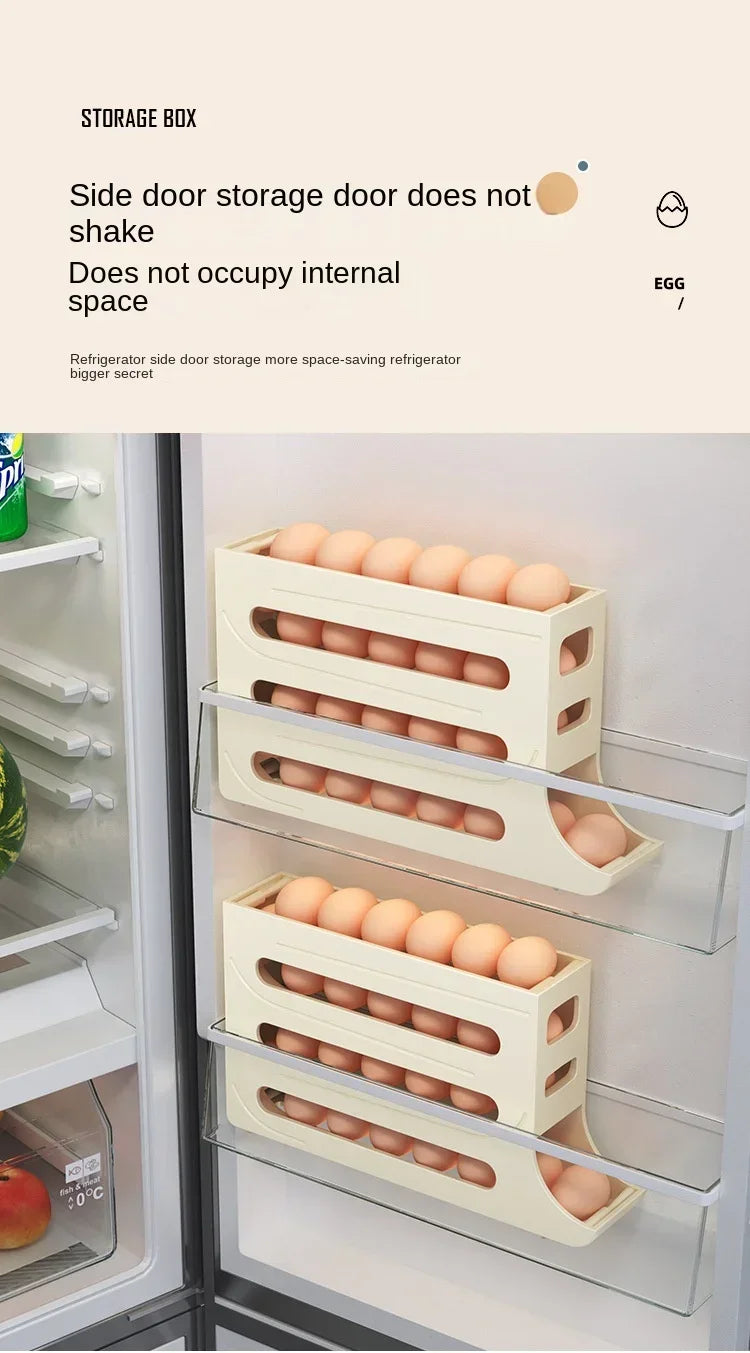 Automatic Egg Holder for Refrigerator – 4-Tier Rolling Egg Organizer