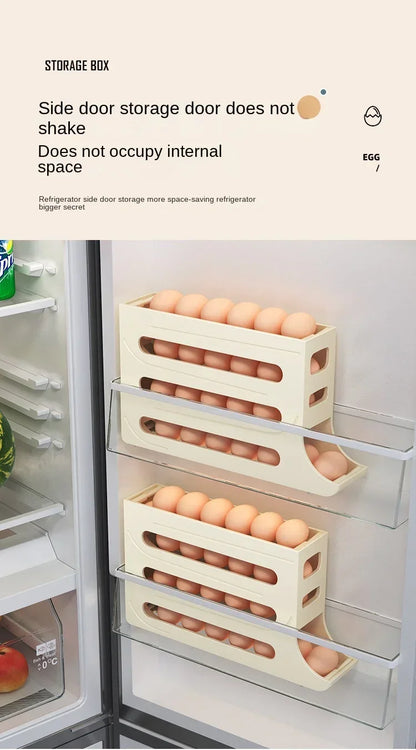 Automatic Egg Holder for Refrigerator – 4-Tier Rolling Egg Organizer