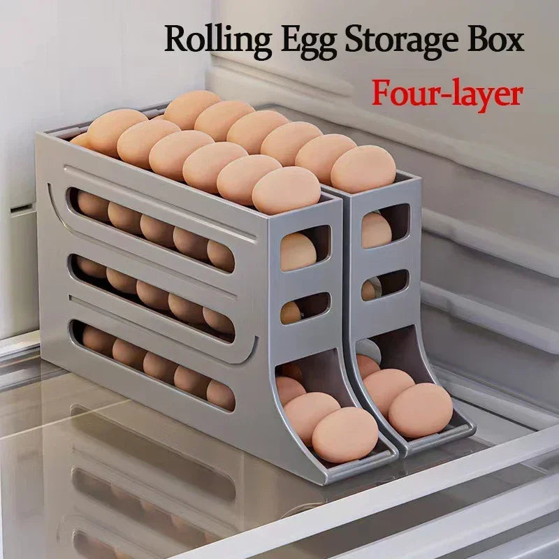 Automatic Egg Holder for Refrigerator – 4-Tier Rolling Egg Organizer