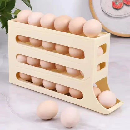 Automatic Egg Holder for Refrigerator – 4-Tier Rolling Egg Organizer