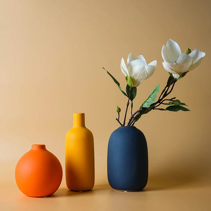 Nordic Ceramic Vase with Minimal Bottleneck Design