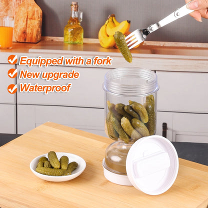 Olive and Pickle Strainer Jar, New Olive Container Hourglass Jar with Strainer Flip Pickle Container for Airtight Food Storage