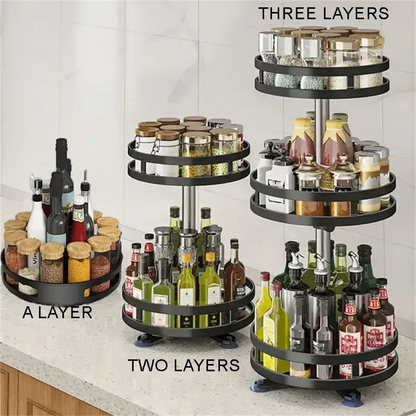 360°Rotation Spice Rack Organizer Jar Cans For Kitchen Accessories Non-Skid Carbon Steel Storage Tray For Seasonings And Spices