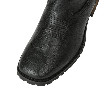 Classic Western Cowboy Boots – Handmade Embroidered Mid-Calf Pull-On Boots Vegan Leather