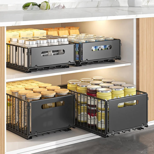 Pull-Out Kitchen Cabinet Storage Rack – No-Drill Organizer Basket