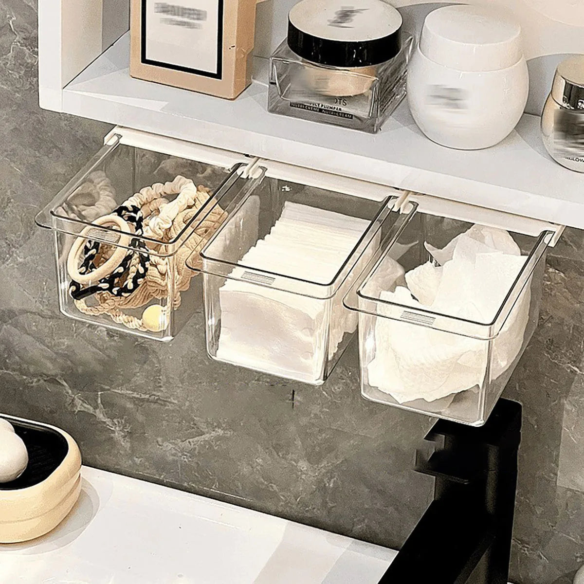 Transparent Bathroom Cotton Stick Makeup Cotton Bathroom Pull-Out Storage Drawer Style Storage Box Under The Mirror Cabinet