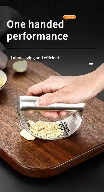Manual Stainless Steel Garlic Press – Easy Kitchen Garlic Crusher