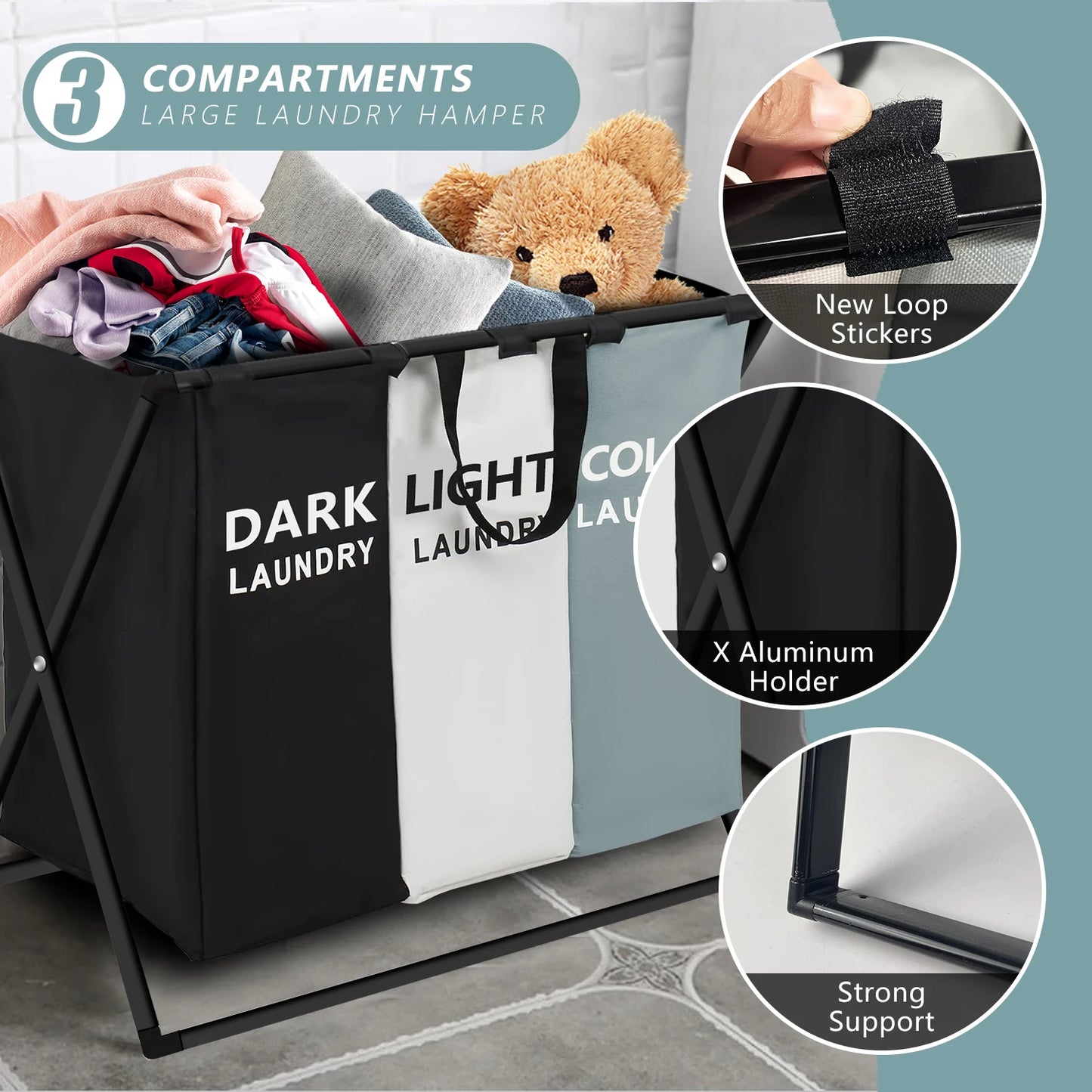 3-Section Laundry Basket – Foldable Divided Laundry Hamper