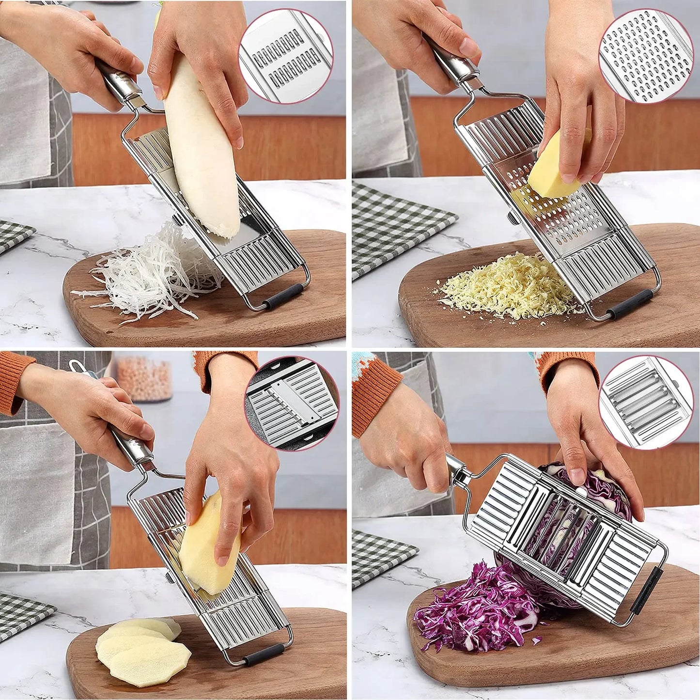Stainless steel multifunctional manual switchable radish slicer for three-dimensional vegetable cutting in the kitchen
