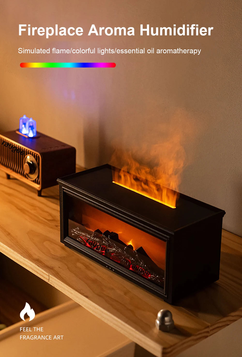 Aroma Air Humidifier Flame Fireplace Essential Oil Diffuser Desktop USB Cool Mist Maker Ultrasonic Aroma Diffuser with Remote