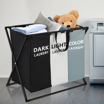 3-Section Laundry Basket – Foldable Divided Laundry Hamper