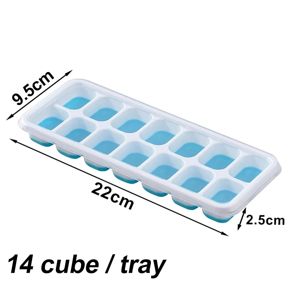 Ice Cube Tray Mold with Lid Silicone Square 14 Cube Easy Release Ice Cube Molds Summer Kitchen Bar DIY Iced Cocktail Freeze Tool