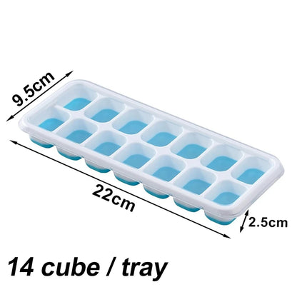 Ice Cube Tray Mold with Lid Silicone Square 14 Cube Easy Release Ice Cube Molds Summer Kitchen Bar DIY Iced Cocktail Freeze Tool