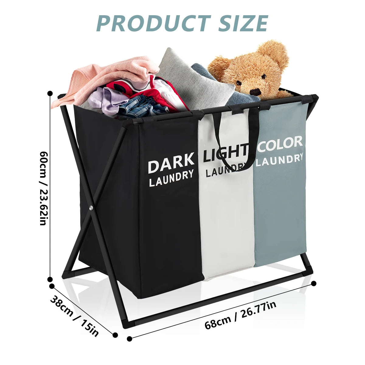 3-Section Laundry Basket – Foldable Divided Laundry Hamper