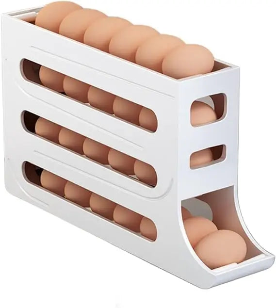 Automatic Egg Holder for Refrigerator – 4-Tier Rolling Egg Organizer