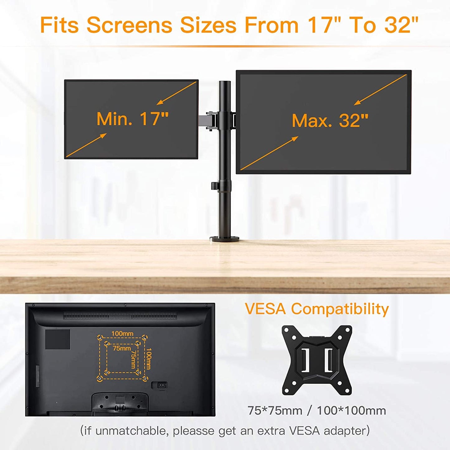 Heavy Duty Dual Computer Monitor Arm Stand For Desk image 4
