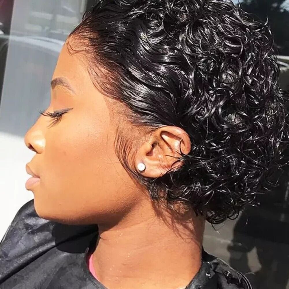 Premium Lace Front Short Curly Pixie Bob Human Hair Weave Wig image 6