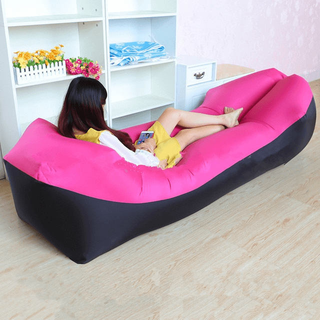 Blow Up Couch Inflatable Camping Air Sofa - Black and Rose Red image