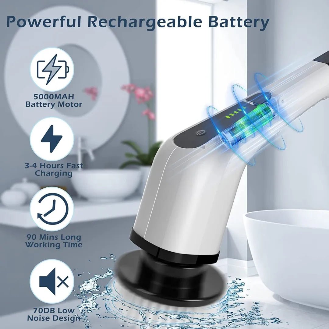 Electric Spin Power Scrubber Cordless Cleaning Brush Long Handle 7 Heads image 3