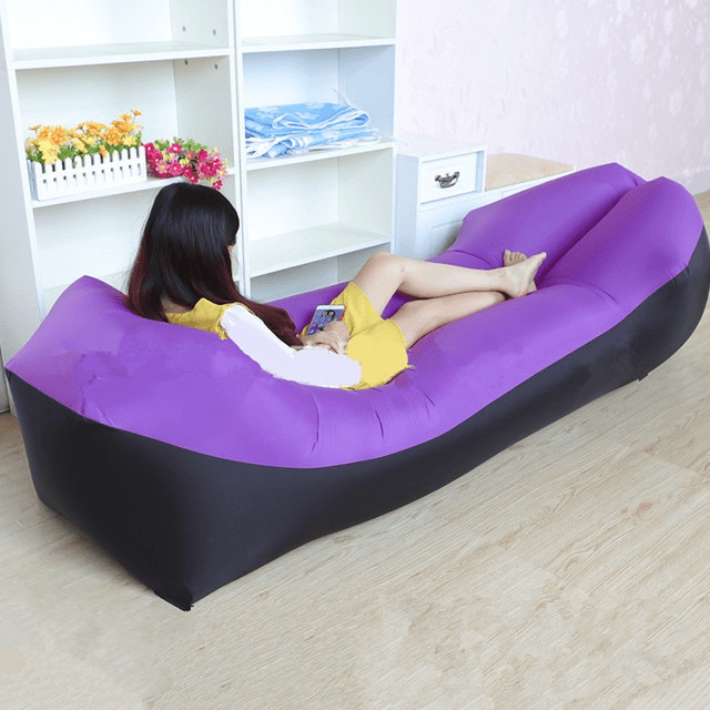 Blow Up Couch Inflatable Camping Air Sofa - Black and Purple image