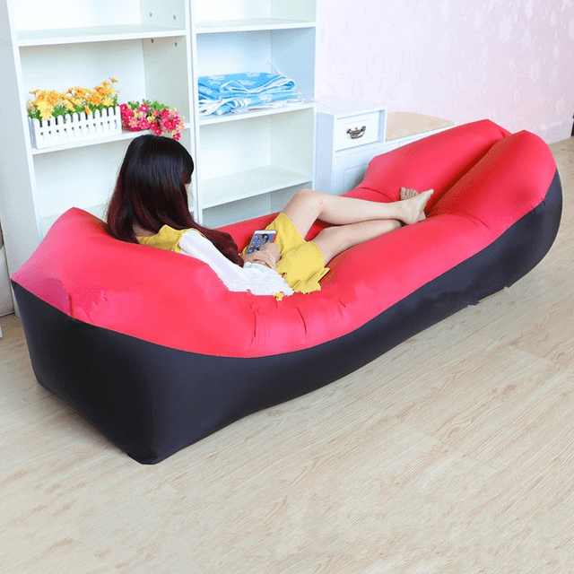 Blow Up Couch Inflatable Camping Air Sofa - Black and Red image