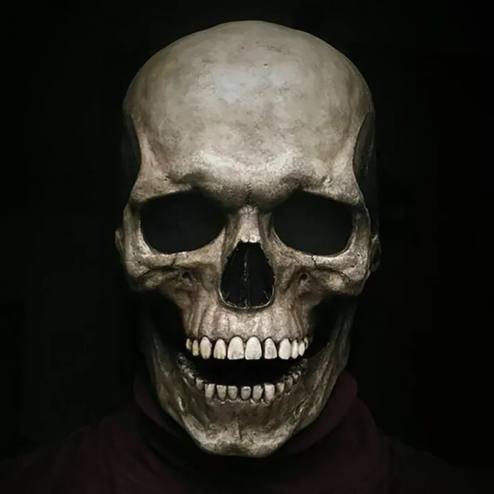 Movable Jaw Realistic Full Head Skull Mask - Human Skeleton Mask for Halloween Party - Black image