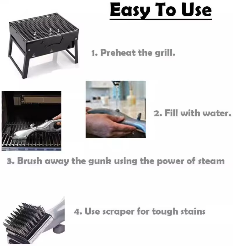 Barbecue Grill Outdoor Steam Cleaning Brush BBQ Cleaner Charcoal Scraper image 5