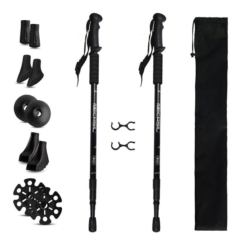 2X Trekking Poles Nordic Hiking Sticks - Black image