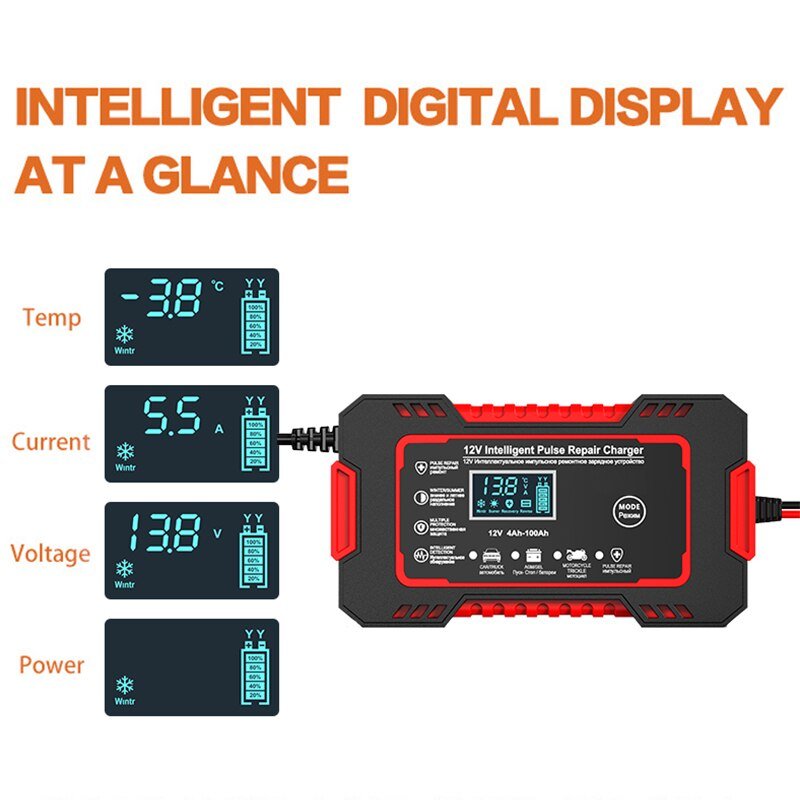 Car Battery Charger 12v 6a Pulse Repair LCD Display image 5
