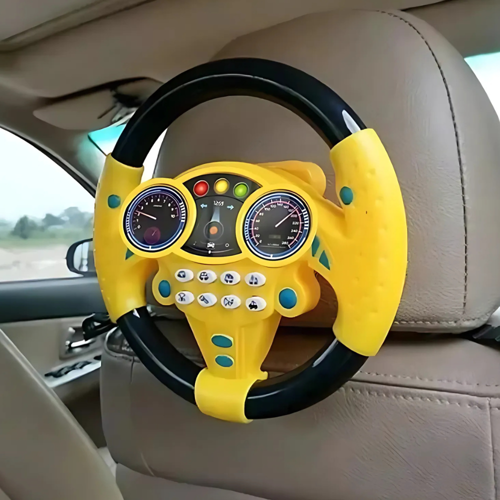 Kid's Electric Simulation Steering Wheel Suction Attachment - Yellow/Black image