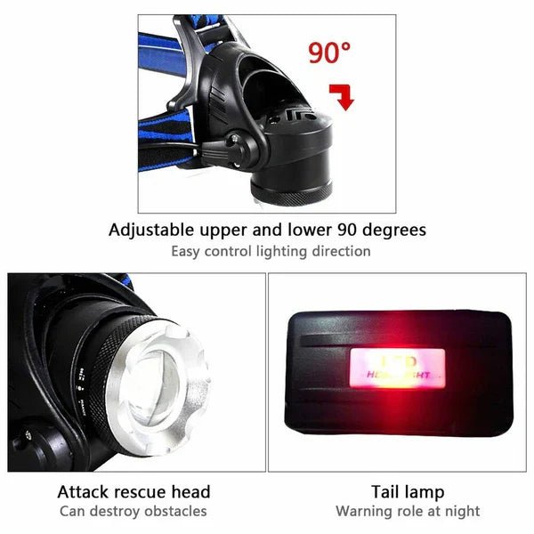 990000LM Rechargeable LED Headlamp Zoomable Torch Tactical Headlight Flashlight image 4