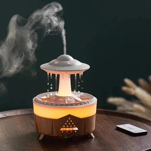 Mushroom Humidifier with Raining Cloud Lamp Aromatherapy - Colorful Raindrop Light Essential Oil Diffuser - Brown image
