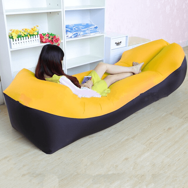 Blow Up Couch Inflatable Camping Air Sofa - Black and Yellow image