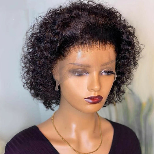 Premium Lace Front Short Curly Pixie Bob Human Hair Weave Wig image 0