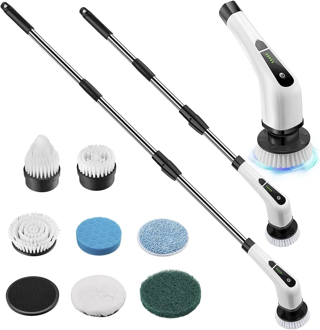 Electric Spin Power Scrubber Cordless Cleaning Brush Long Handle 7 Heads image 1