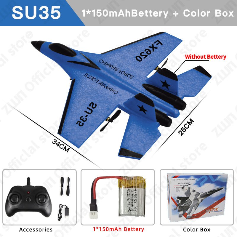 RC Plane SU35 2.4G With LED Lights Aircraft Remote Control Flying Model Glider Airplane SU57 - Blue image