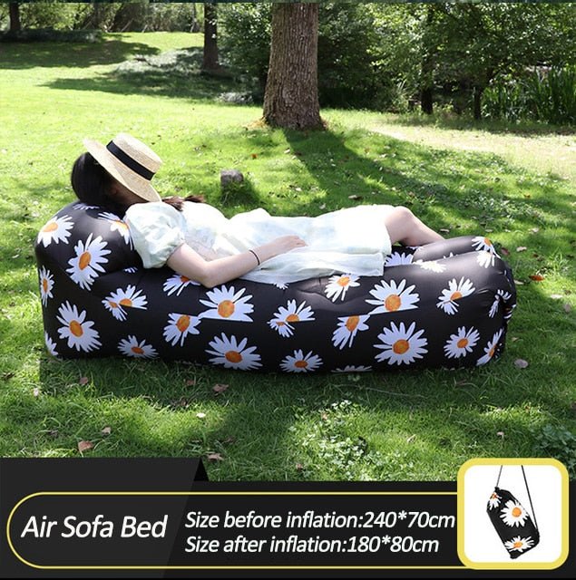 Blow Up Couch Inflatable Camping Air Sofa - Black With Flowers image