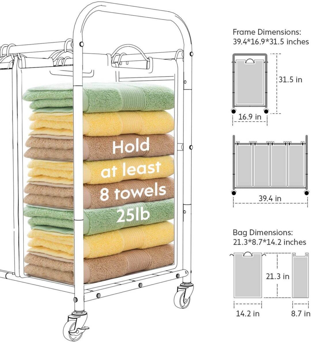 4 Section Laundry Sorter Dividing Hamper Basket - Image 6