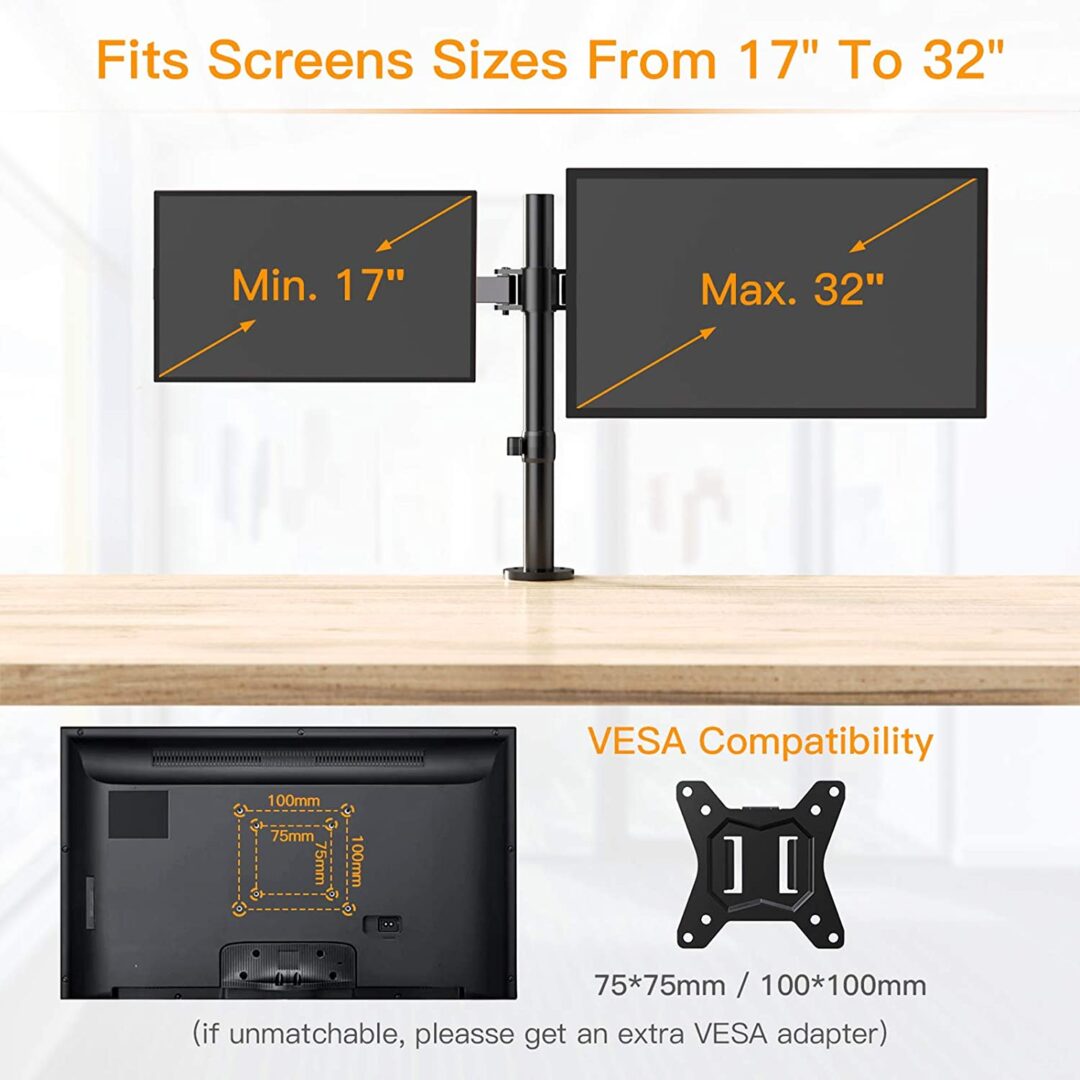 Heavy Duty Dual Computer Monitor Arm Stand For Desk - Image 5