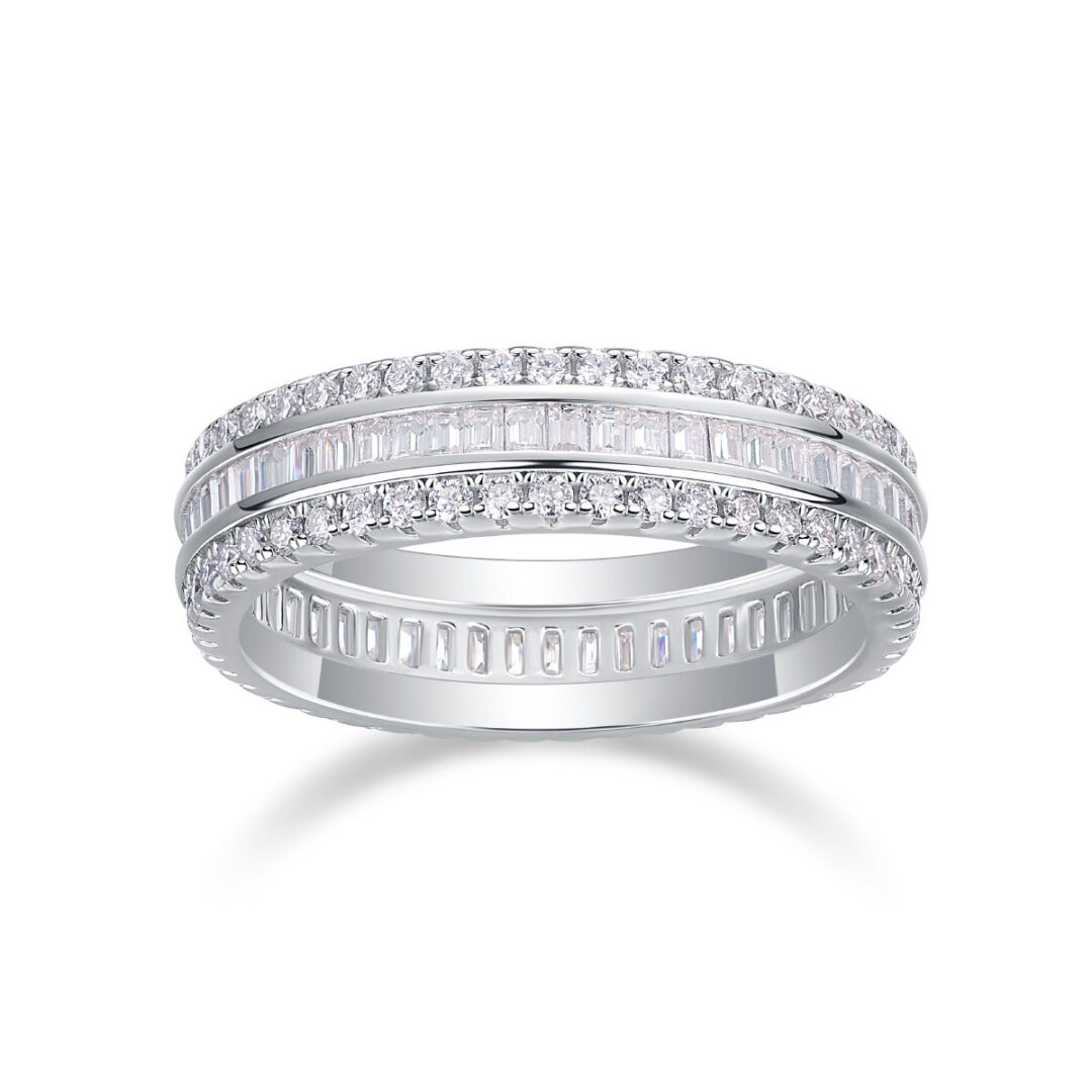 Three Row Diamond Ring Luxury Fashion Set Moissanite Silver Ring - Image 4