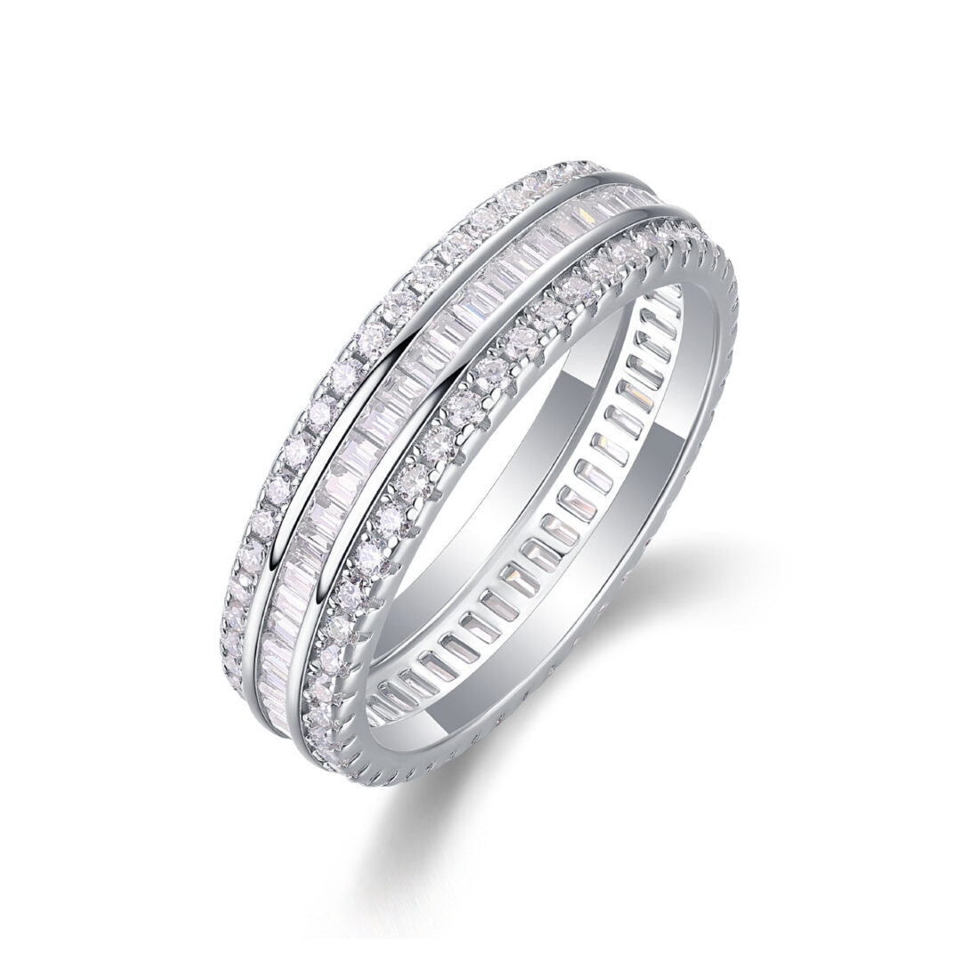Three Row Diamond Ring Luxury Fashion Set Moissanite Silver Ring - Image 3