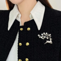 2pc With You All The Way Sparkling Zirconia Deer Brooch