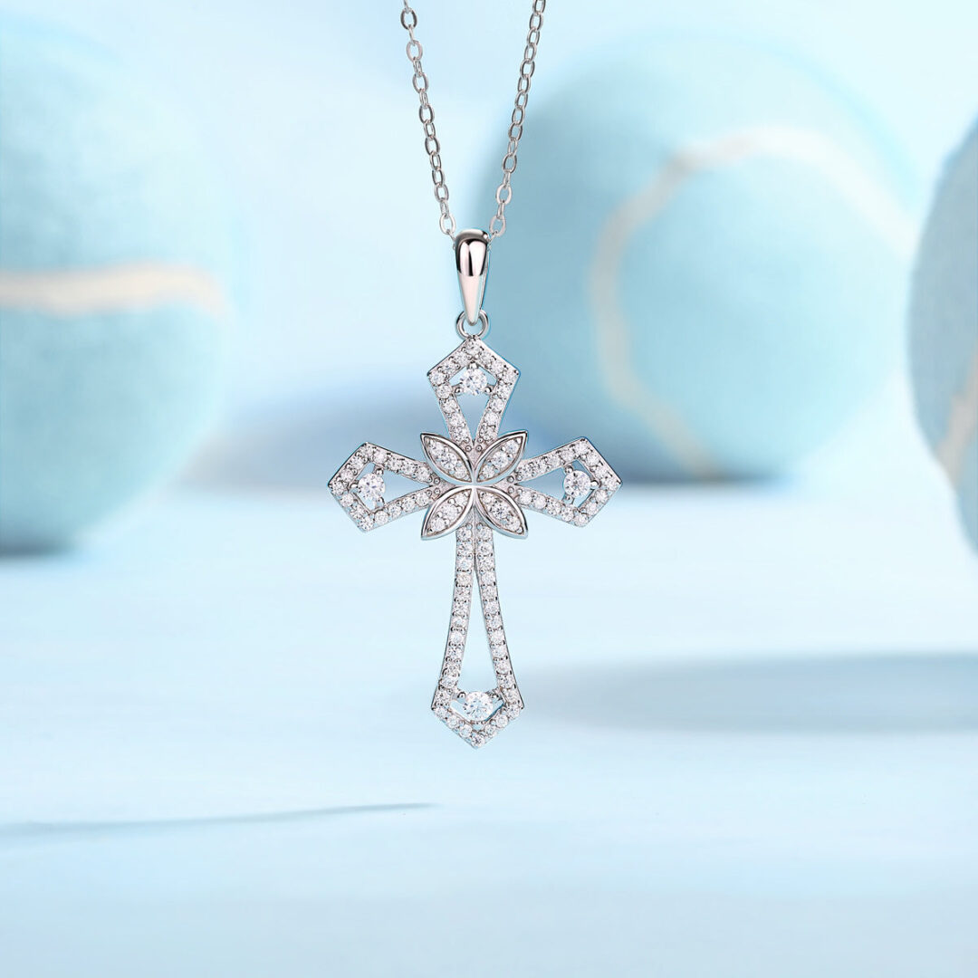 Backup Force Luxury Fashion Diamond Pendant Necklace Set With Mosan Diamond Silver Ornaments - Image 5