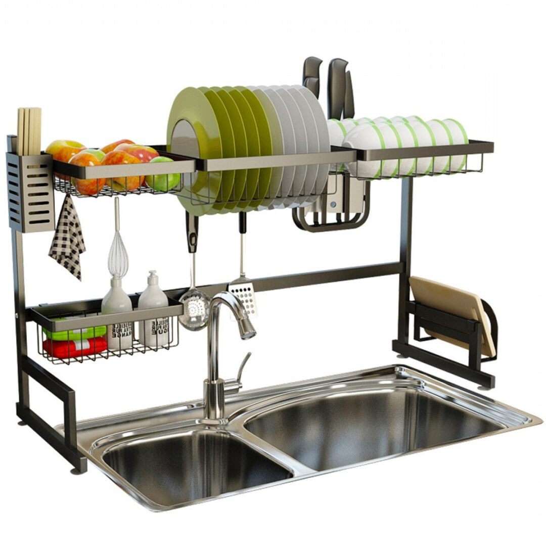 34.6" Stainless Steel Black Dish Drying Rack Over Kitchen Sink, Dishes and Utensils Draining Shelf - Image 3